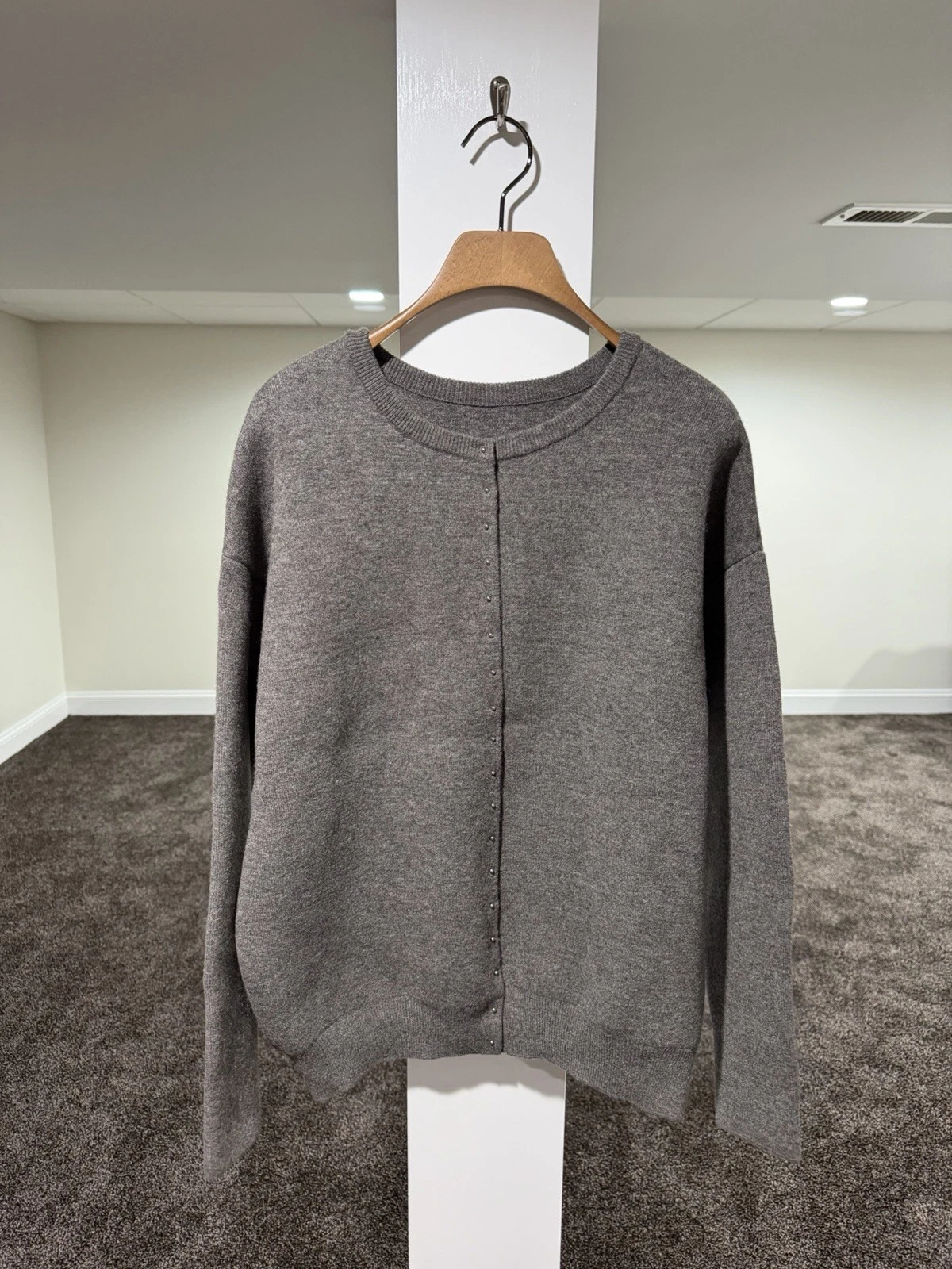 Loewe — Loewe Grey Studded Open Back Knit Cardigan Sweater 2024