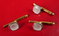 FABULOUS VINTAGE MOTHER OF PEARL TUXEDO STUD CUFFLINK SET 14K GOLD 2.4 GRAMS