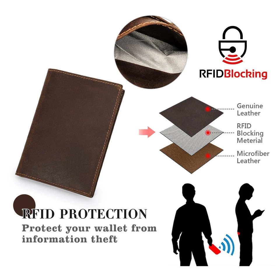 Real Leather Passport Holder Cover Travel Wallet For Men & Women RFID Blocking - Image 2 of 4