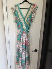Multicolored, Flutter Sleeves, floral, fiesta/party/casual midi dress, Size L