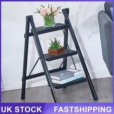 3 Step Ladder Folding Step Stool Heavy Duty Metal Small Compact Foldable Ladders