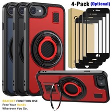 For iPhone 6/6s/7/8 Case Hybrid Rugged Hard Ring Kickstand Cover /Tempered Glass