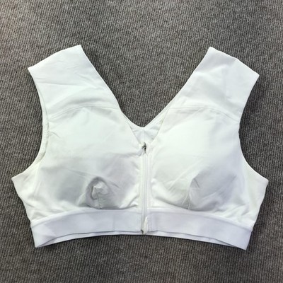 Tommie Copper Sports Bra Womens 2XL White Zip Front Shoulder Support Compression