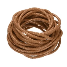 10 Yards 7mm Round Braided Leather Cord Six-Strand for Crafts Light Brown