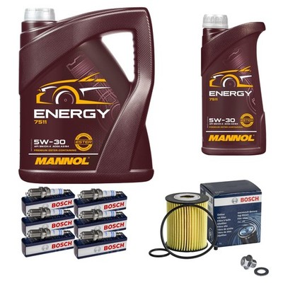 BOSCH Inspektionspaket 6L MANNOL Energy 5W-30 Zündkerze für Lexus LS 500 AWD