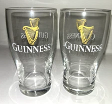 Guinness 16oz Pint Glasses Set of 2 Glasses Draught Beer Stout Man Cave