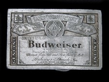 TF01131 VINTAGE 1970s  GENUINE BUDWEISER LAGER BEER  ADVERTISEMENT BELT BUCKLE