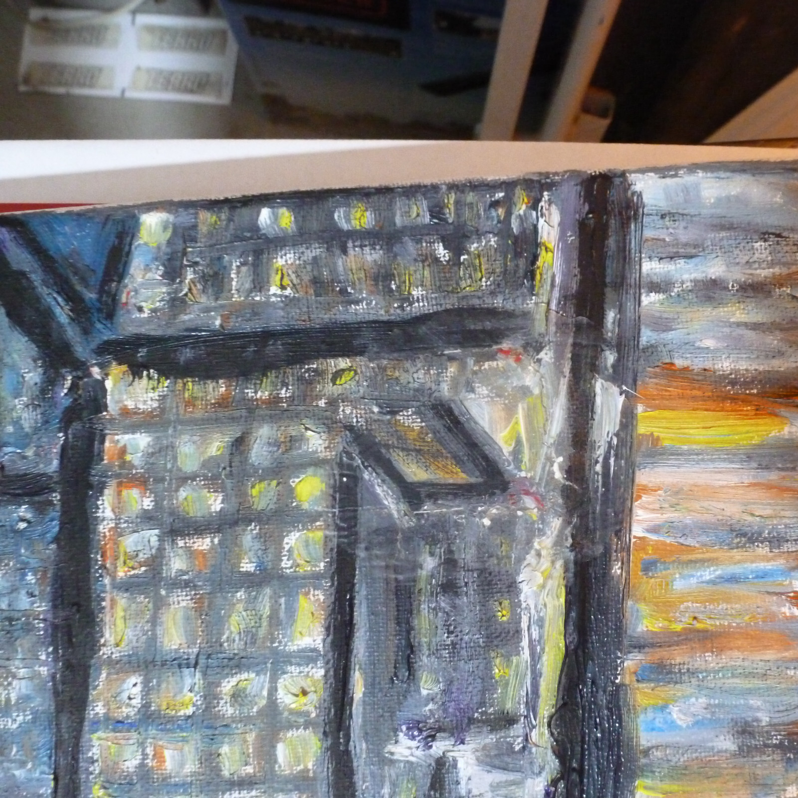 TOKYO NIGHTS 16x20 city lights original small repair oil painting signed Crowell