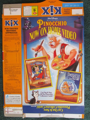 MT GENERAL MILLS Cereal Box 1993 KIX PINOCCHIO Z108-24 - Picture 2 of 2