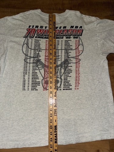 Vintage 1996 Chicago Bulls 70 Win Season Single Stitch T Shirt Gray NBA Large - Picture 9 of 11