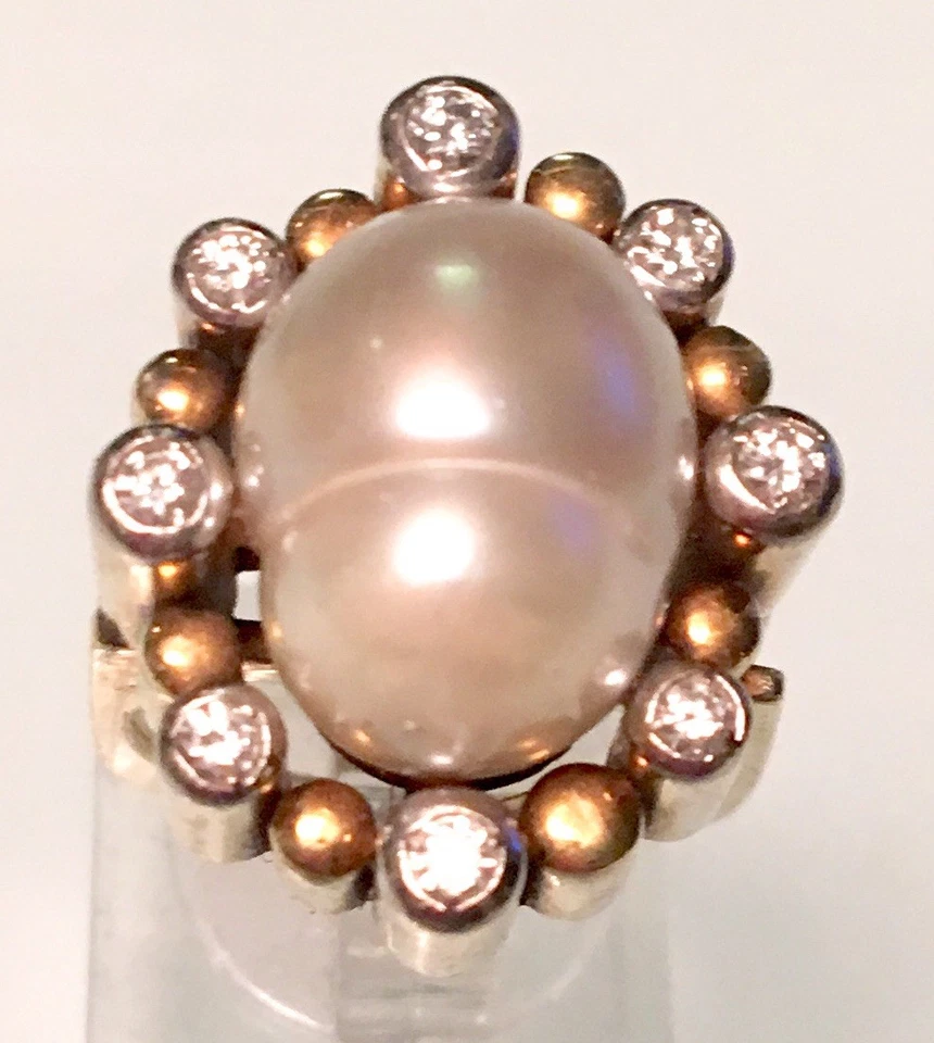 LARRY* ORO 14KT~16 GRS~DIAMANTE~15MM X12MM BARROCO PERLA MAR DEL SUR~TALLA 7 Foto 3 de 4