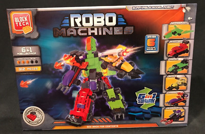 Block Tech Robo Machines 6 In 1 Robot Warrior- Morphable Model Robot- 312 Pieces