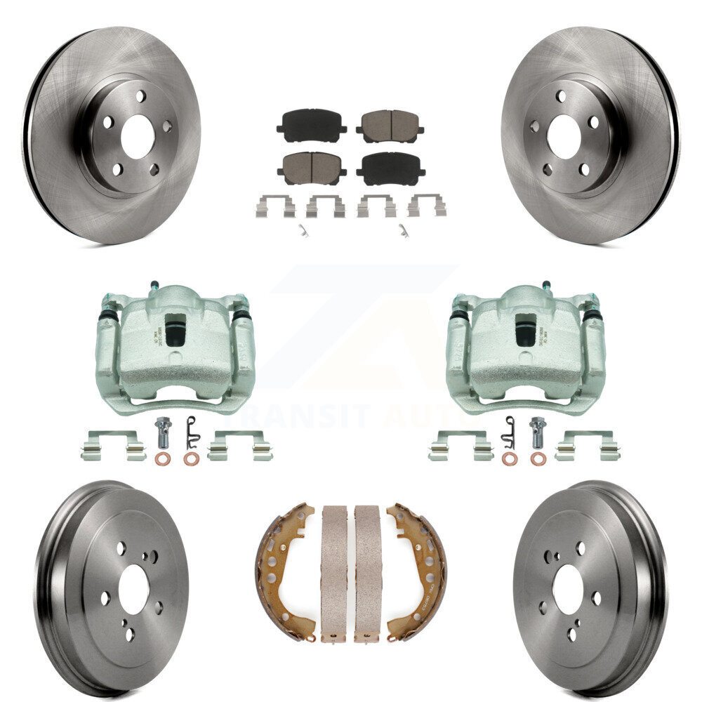 Front and Rear Brake Caliper Rotors Drums Ceramic Pads Kit (8Pc) Compatible with Toyota Corolla for Enhanced Braking Performance