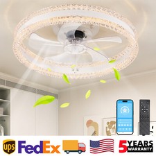 20" Ceiling Fan Light Flush Mount LED Fixture Kit With Remote APP Control White