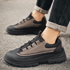 Men's Faux Leather Casual Shoes Round Toe Lace Up Sport Flat Fashion Formal Chic