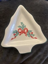 International China Company Candy Dish Christmas Holly & Ribbon Stoneware White