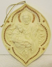 Vintage Cream Resin Mother Mary Baby Jesus Joseph Christmas Tree Ornament