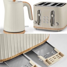 Cream and Wood Kettle and 4 Slice Toaster set Scandi Fast Boil Kettle