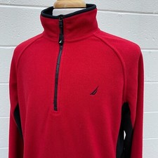 Nautica Fleece Pullover 1/4 Zip MEN'S L Red  Black Sweater Adult Large