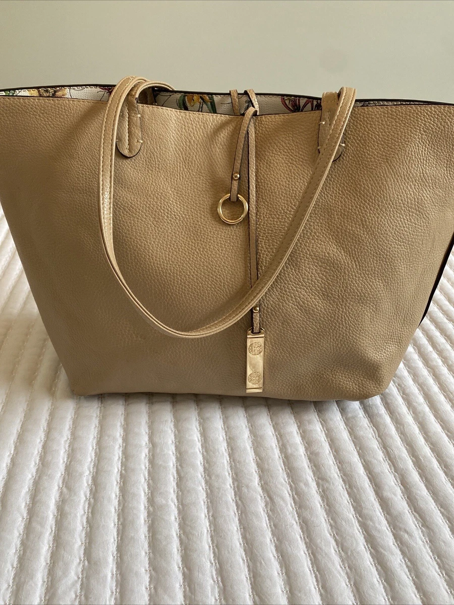 Fabriano Italia Tote Double Top Handle Shoulder Bag Reversible Floral Baige