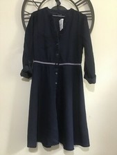 C&A BUTTON THROUGH COLLARLESS DENIM MIDI SHIRT DRESS 8/36 (too big)dark wash)