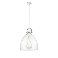 Innovations Newton Bell 1-Lt 16" Stem Pendant, PN/CG - 410-1SL-PN-G412-16CL