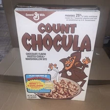 Vintage 1980’s 1982 General Mills Count Chocula Cereal Box Money Game Monster