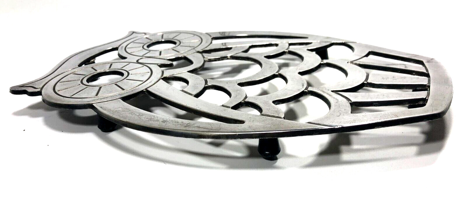 Leonard Silver Plate 10" Owl Trivet Vintage Wall Art Rubber Feet Made In Italy