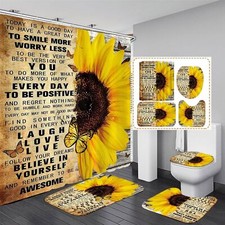 4pcs Shower Curtain Sets with Rugs Sunflower Bathroom Set D cor Inspirational...