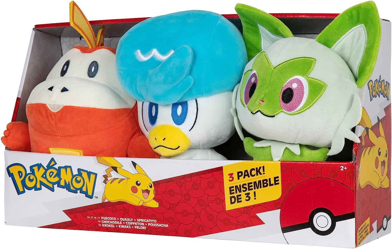 Pokemon Paldea First Partner Plush 3 Pack - Fuecoco, Quaxly & Sprigatito 8-Inch