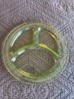 Vintage 9" Clear Green Vaseline Uranium Depression Glass Divided Dinner Plate