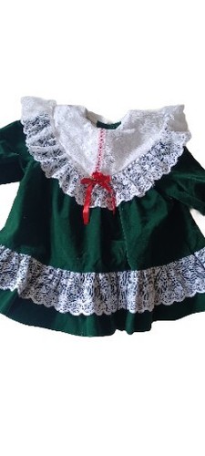 VINTAGE BABY Girls GREEN VELVET DRESS RUFFLE PARTY 24 M USA Vintage Christmas - Picture 2 of 7