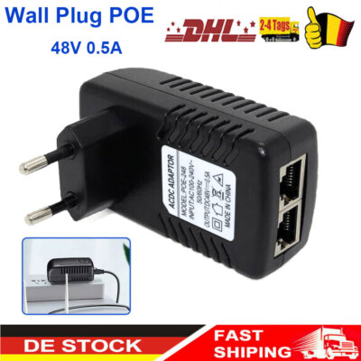 DC48V 0.5A Wall POE Injector Ethernet Adapter Power Supply RJ45 LAN for Phone GE