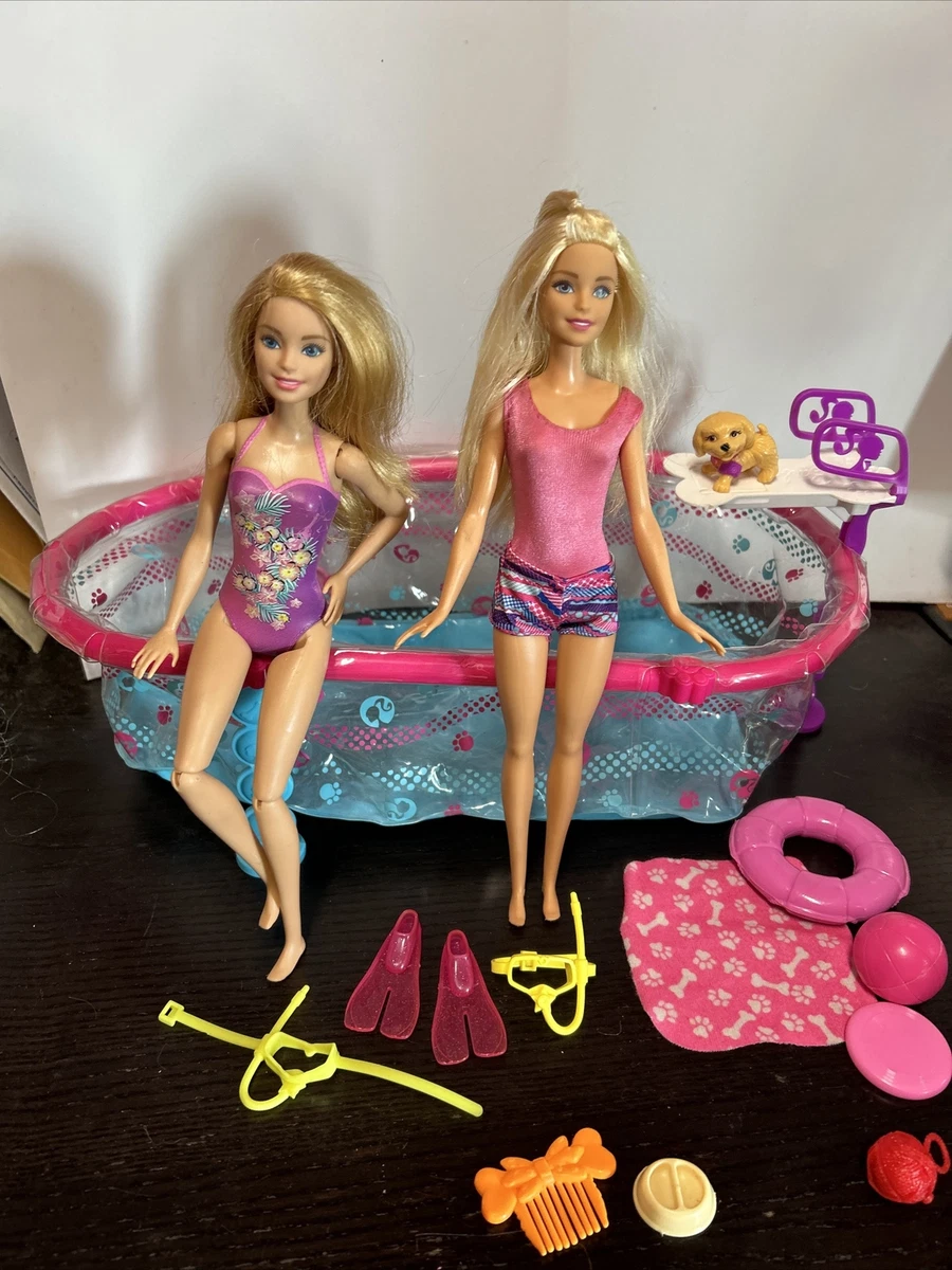 Barbie Doll Puppy Swim School Playset 2009 with barbies works