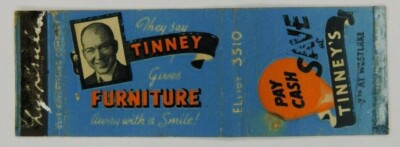 Pay Cash Save At Tinney's Furniture Free Clix Number  Vintage Matchbook Cover