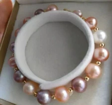 Brand New AAAA10-11mm Natural South Sea Multi color Round Pearl Bracelet 14kGold