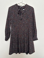 Madewell Balsam Tie Neck Silk Dress Size 8 Starry Night Long Sleeve Navy J9281