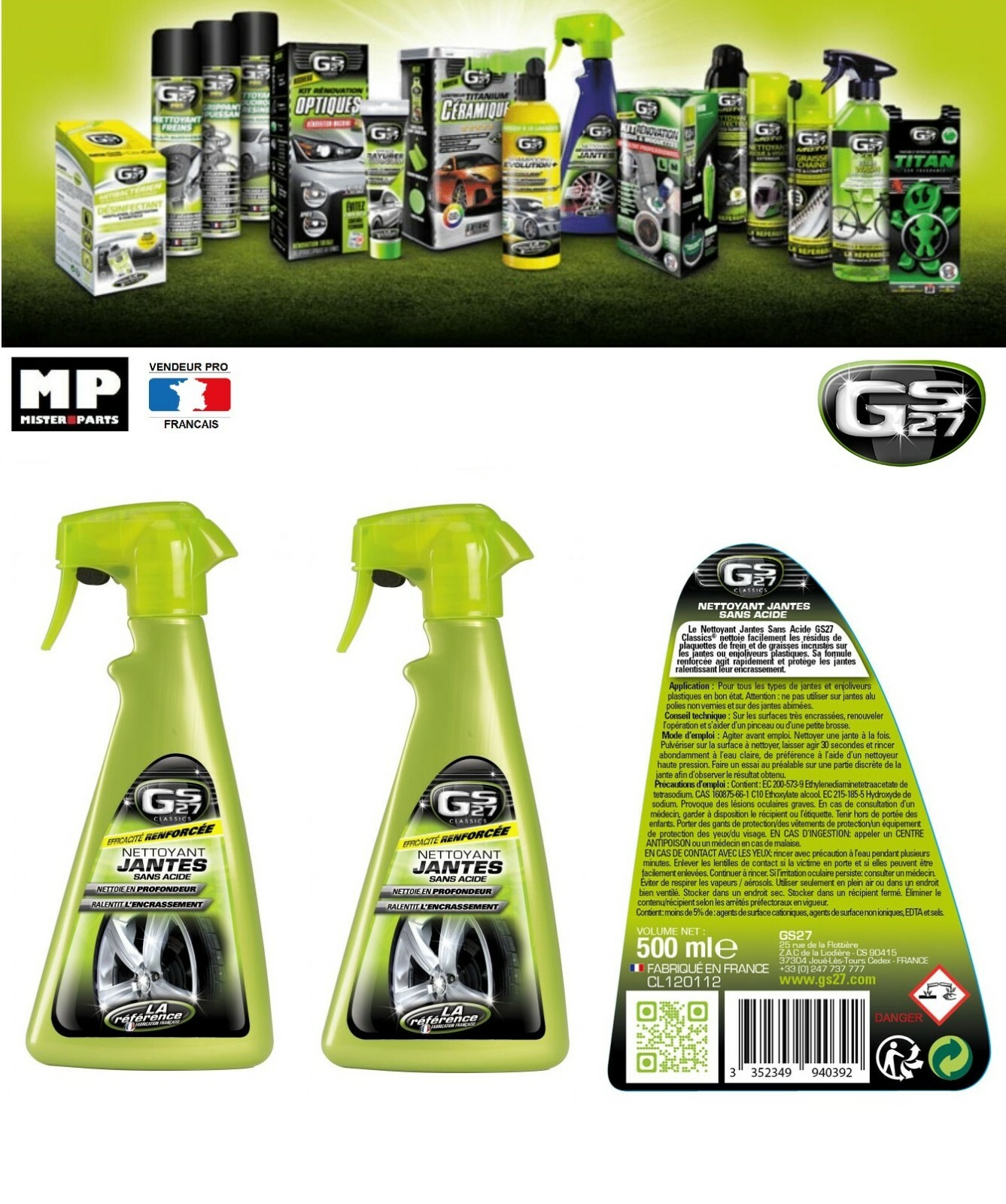 Nettoyant jantes contre la poussière noire incrustée flacon dégraissant action rapide