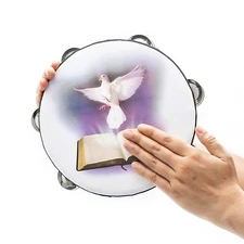 MUSFUNNY Tambourines 8 inch Dove Bible Double Row Jingle Tambourine for Adult...
