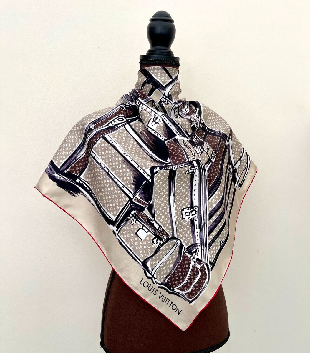 New Louis Vuitton Scarf Monogram Classic Trunks Luggage Beige