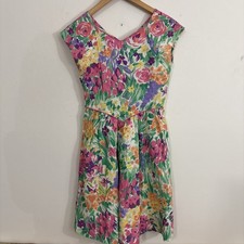 Vintage Garden Party Floral Tea Dress Knee Length Small Multi Cottagecore