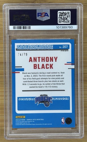 2023 Donruss Optic Rated Rookie Pink Velocity Prizm 74/79 Anthony Black PSA 9 - Picture 2 of 2