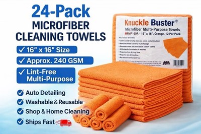 24 Pack Microfiber Cleaning Towels 16x16 Orange 240 GSM Lint Free Shop Cloths