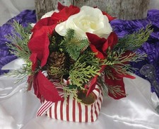 Christmas Winter Artificial Floral Table Centerpiece Roses  Poinsettia
