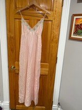 Vintage Sears Pink Lace Nylon Slip Nightgown Maxi Dress Made USA Small