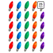 C7 LED Christmas Light Bulbs 25 Pack Multicolor E12 Candelabra Base Waterproof