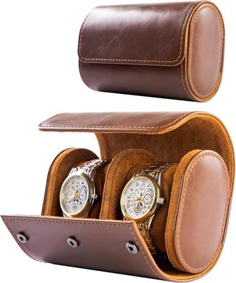 Estuche de Viaje para 2 Relojes de Cuero, Organizador Portátil