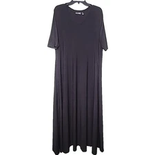 Attitudes by Renee Short Sleeve Maxi Dress XL Black V-Neck Slinky Witchy Goth