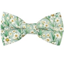 Colorful Fun Pattern Pre-Tied Bow Tie Mens Floral F Sage Green White Daffodil