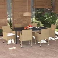 7-Tlg. Garten-Essgruppe Mit Kissen Polyrattan Beige Sitzgruppe Set Sitzgruppe